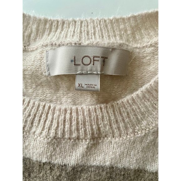 LOFT Sweater Fitted Wide Stripes, Size L/XL, Brown Beige Merino Wool Sweater - Picture 4 of 8